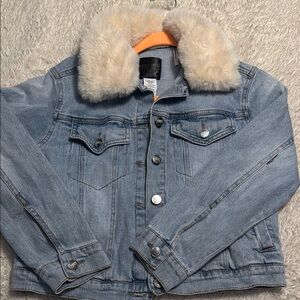Denim Jacket with Faux Fur Collar